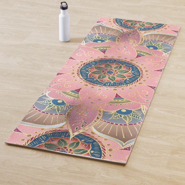 Tapete De Yoga Trendy Metallic Dourado e Pink Mandala Design (In Situ)