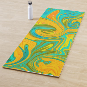 Tapete De Yoga Trendy Neon Yellow Orange Abstrato Swirl