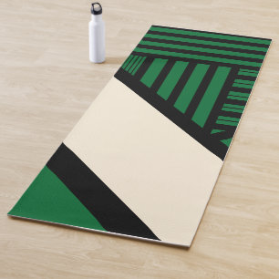 Tapete De Yoga Triângulos - Verde, Creme e Preto