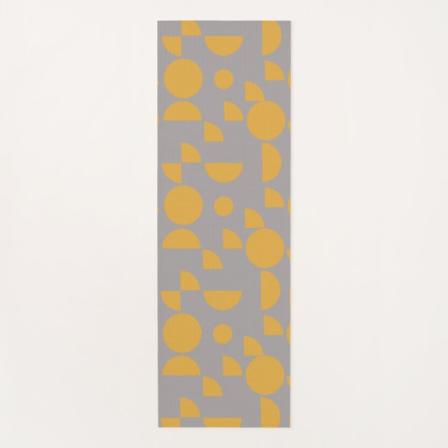 Tapete De Yoga Tribal Geométrico Moderno da Cinza Amarela (Frente)