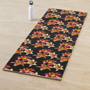 Tapete De Yoga Trio Elegante de Dayllírios Amarelos Rosa Floral