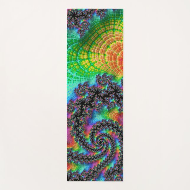 Tapete De Yoga Trippy Hippie Psychedelic Rainbow Spiral Fractal (Frente)