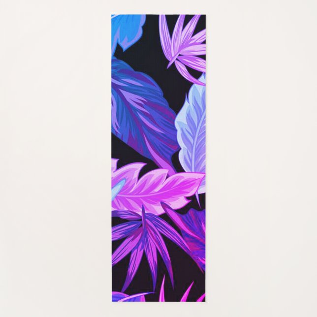 Tapete De Yoga Tropical Purple Botanical Leaves  (Frente)