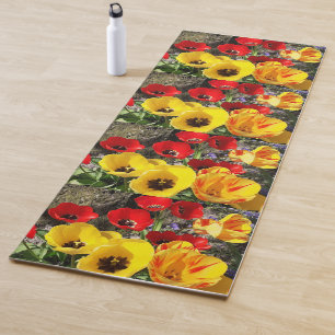 Tapete De Yoga Tulipas Amarelas e Vermelhas