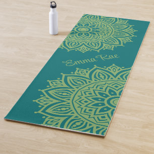 Tapete De Yoga Turquesa Blue & Sea Green Mandala Flor