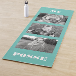 Tapete De Yoga Turquesa de Fotos Preta e Branca de Colagem Person