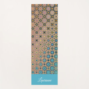 Tapete De Yoga Turquesa de padrão personalizado e mandala de ouro