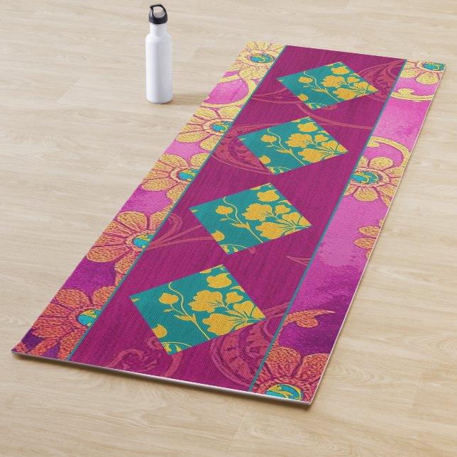 Tapete De Yoga Turquesa Rosa ORIENTAL Floral - Ioga Mat (In Situ)