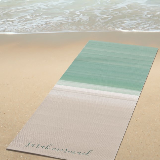 Tapete De Yoga Turquesa Tropical Ocean Beach Name Yoga Mat (Add your name to this turquoise and sand yoga mat and off to the beach you go)