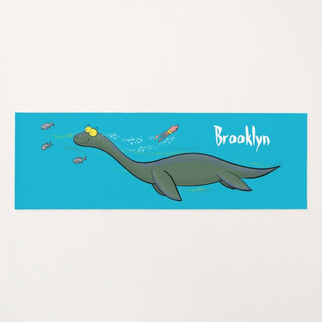 Tapete De Yoga Um belo e feliz cartoon de monstro do mar, plesios (Frente (Horizontal))