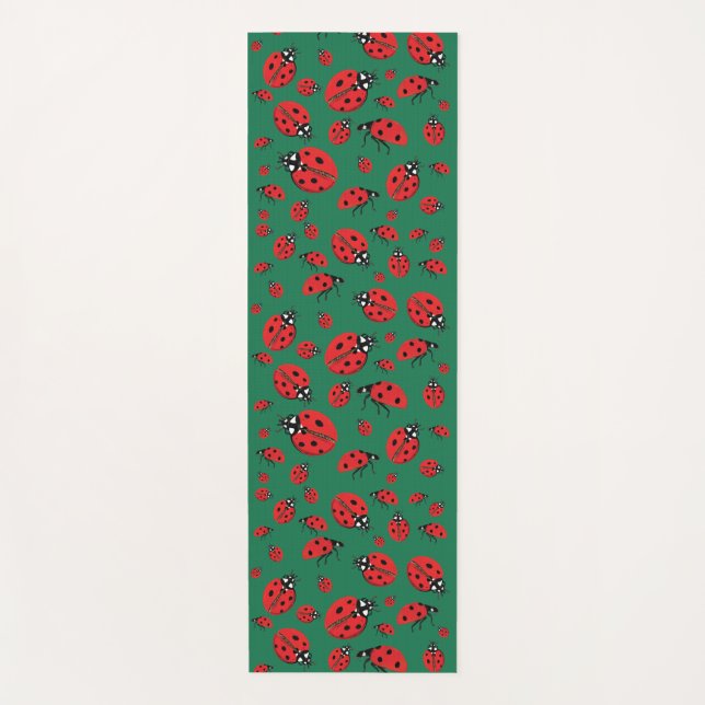 Tapete De Yoga Um monte de Red Ladybugs Lucky Pattern Green (Frente)