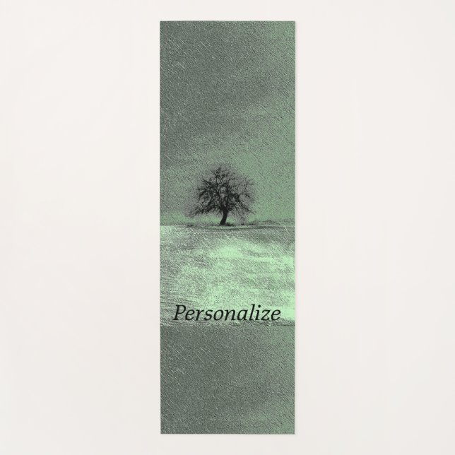 Tapete De Yoga Uma árvore solitário em preto e verde com seu nome (Frente)