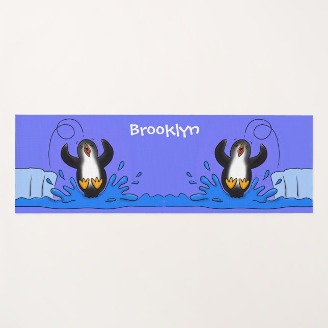 Tapete De Yoga Uma ilustração de desenho animado de pinguins de s (Frente (Horizontal))