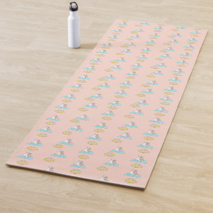 Tapete De Yoga Unicórnio Mágico Fofo Fazendo Ioga Padrão Rosa