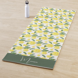 Tapete De Yoga Verde Amarelo Limão Fatias Aquarela Arte
