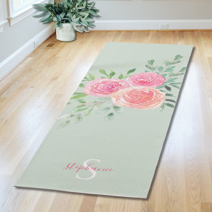 Tapete de Yoga Verde Floral Personalizado