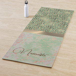 Tapete De Yoga Verde limão Marble Glittery Lepard Namaste
