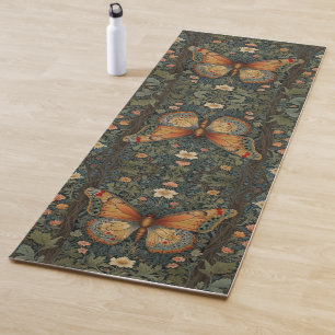 Tapete De Yoga Verdura botânica de borboletas retro-legante