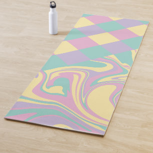 Tapete De Yoga Verificações e espirais Pastel Rosa, Amarelo, Púrp