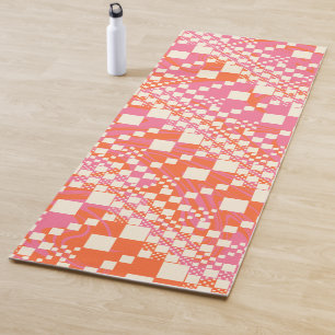 Tapete De Yoga Verificado, Verificações - Rosa, Laranja e Creme