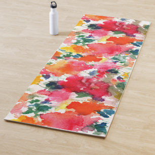 Tapete De Yoga Vermelho domina o buquê rosa de aquarela amarela