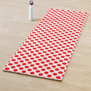 Tapete De Yoga Vermelho em Bolinhas brancas de tamanho grande