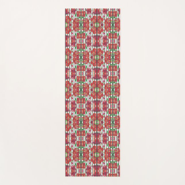 Tapete De Yoga Vertical patterned fabric showcasing red flowers (Frente)