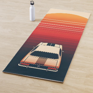 Tapete De Yoga Viagem de Carro Minimalista Vintage Pôr do Sol Ret