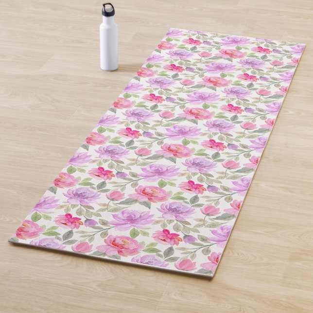Tapete De Yoga Vibração Fresca de Primavera: Design Floral Rosa e (In Situ)