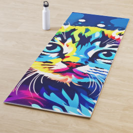 Tapete De Yoga Vibrant Neon Gatinho Art