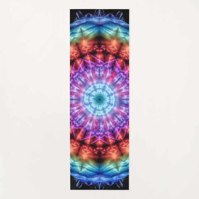 Tapete De Yoga Vibrant Tie Dye Kaleidoscope Rainbow Mandala (Frente)