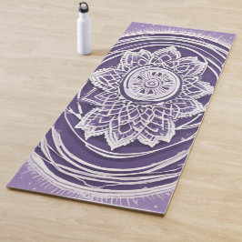 Tapete De Yoga Vibrante Mandala de Alta Contraste Branco e Roxo p