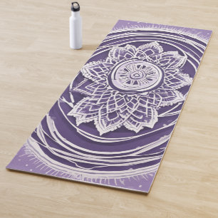 Tapete De Yoga Vibrante Mandala de Alta Contraste Branco e Roxo p