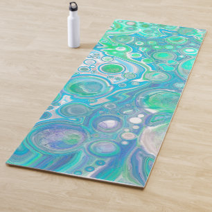 Tapete De Yoga Vidro do Mar Azul e Marte Verde Arte Fluida