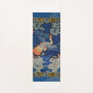 Tapete De Yoga Vintage de bordado chinês azul-pássaro