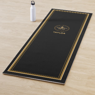 Tapete De Yoga Vintage French Crown Gold Black Personalized