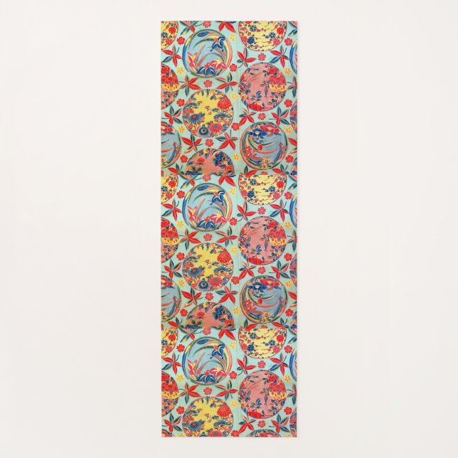 Tapete De Yoga Vintage Japonês Kimono Textile (Bingata) (Frente)