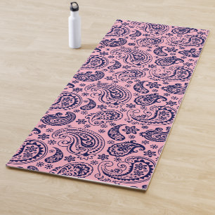 Tapete De Yoga Vintage paisley azul escuro a rosa