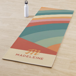 Tapete De Yoga Vintage Rainbow Stribow Nome Verde Rosa Monograma