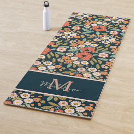 Tapete De Yoga Vintage Rustic Flowers Nome do Marinho Monograma