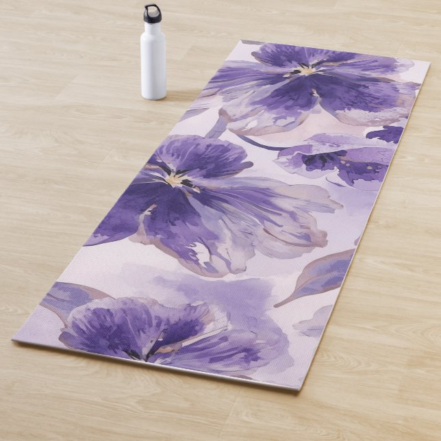 Tapete De Yoga Violet Blooms Watercolor Purple Flowers Painted (In Situ)