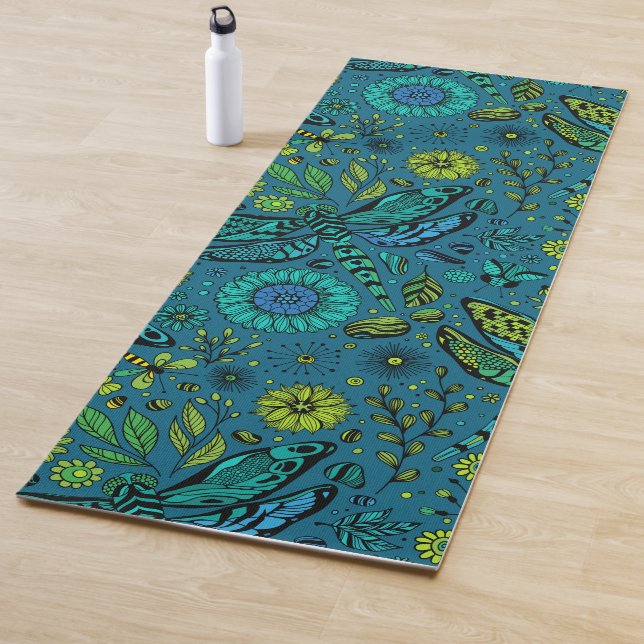 Tapete De Yoga Voe, voe libélula em azul (In Situ)