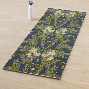 Tapete De Yoga Walter Crane Antigo Padrão Lírio Branco Navy