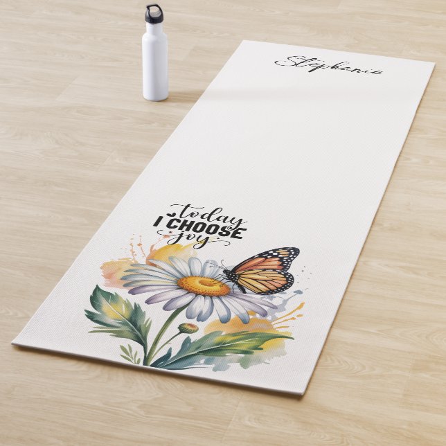 Tapete De Yoga Watercolor Daisy Butterfly Inspirational Yoga Mat (In Situ)