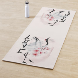 Tapete De Yoga Watercolor Japonês Sakura Blossom Love Crane