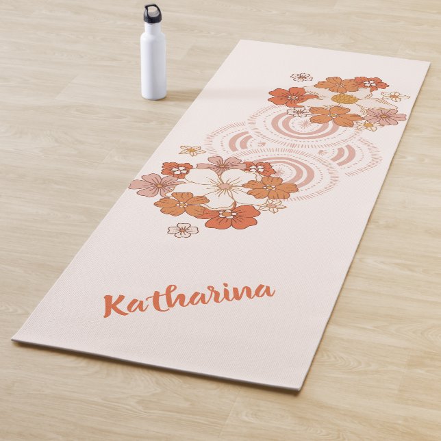 Tapete De Yoga Watercolor Retro Flowers Personalized (In Situ)