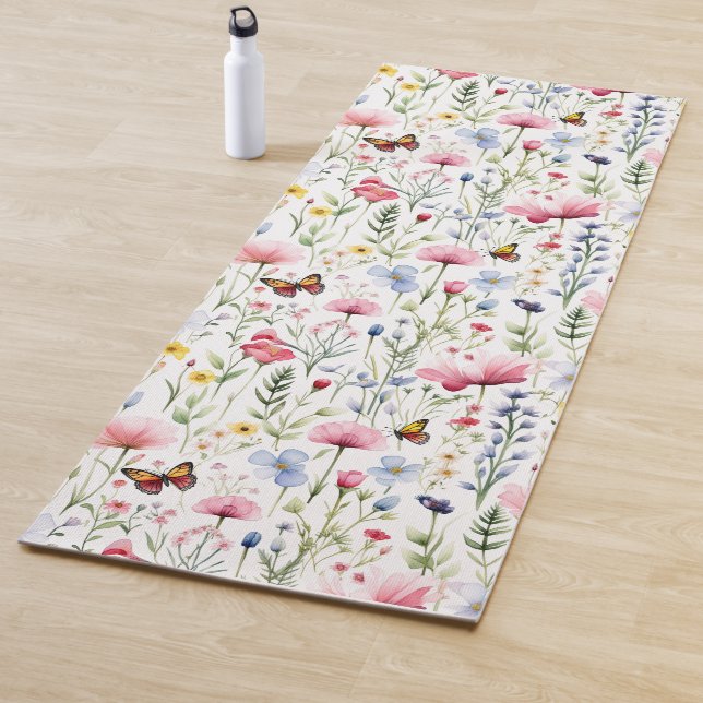 Tapete De Yoga Watercolor Summer Wildflower Pattern (In Situ)
