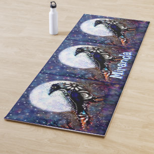 Tapete De Yoga Whimsical Raven Moon Floral Personalizado