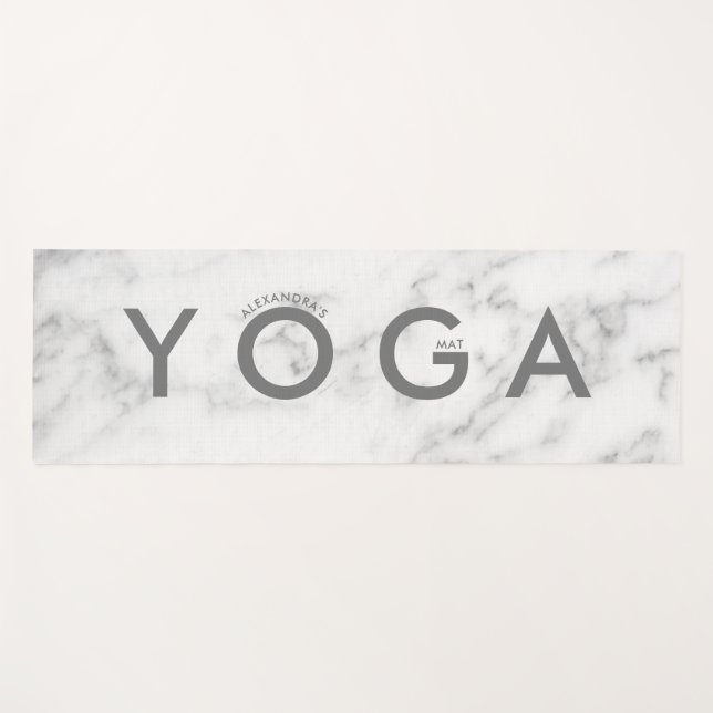 Tapete De Yoga White Faux Marble Stone (Frente (Horizontal))