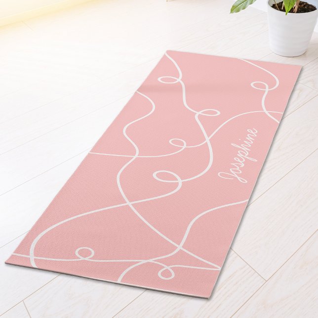 Tapete De Yoga White On Pink Geometric Loops Pattern And Name (Criador carregado)